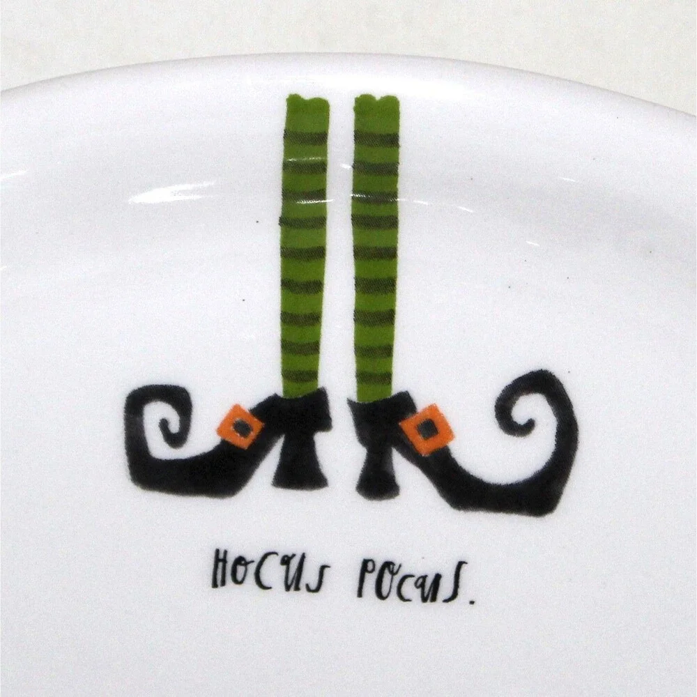 2 Rae Dunn Magenta Halloween oval appetizer plates Hocus Pocus Witch hat boots